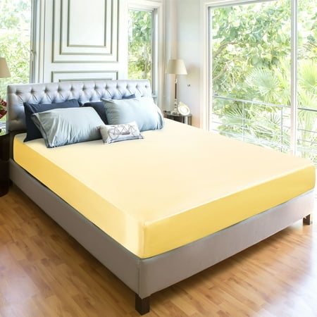 PiccoCasa Queen Size Satin Fitted Sheet with 12" Deep Pocket, 79"x60" Golden Tone