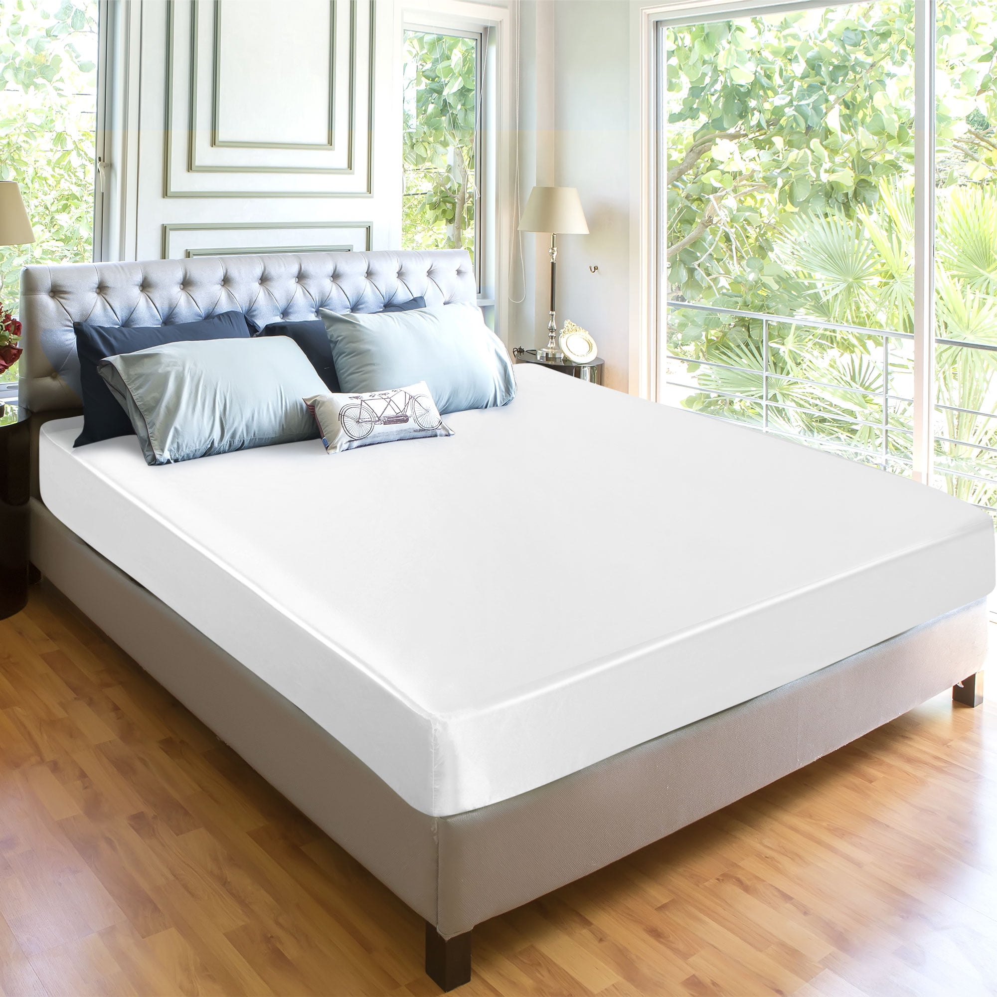 PiccoCasa Queen Size Satin Fitted Sheet with 12