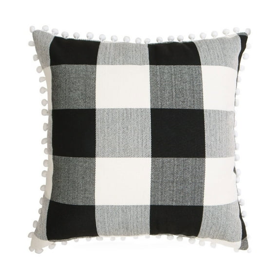 PiccoCasa Retor Checked Plaid Throw Pillow Covers Black Beige White Polyester 1