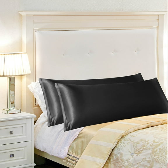 PiccoCasa Satin Body Pillowcases 2 Pcs Soft with Zipper Closure Black 20"x48"