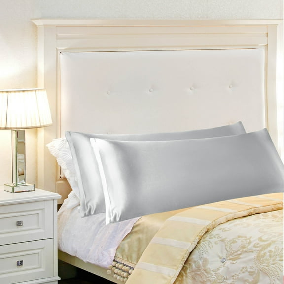 PiccoCasa Satin Body Pillowcases 2 Pcs Soft with Zipper Closure Silver Grey 20"x48"