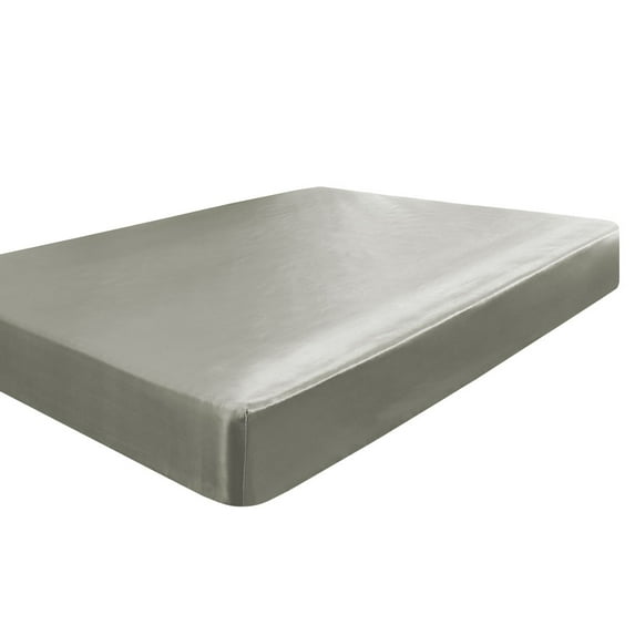 PiccoCasa Satin Fitted Sheet 12" Deep Pocket Bed Sheet, King Gray
