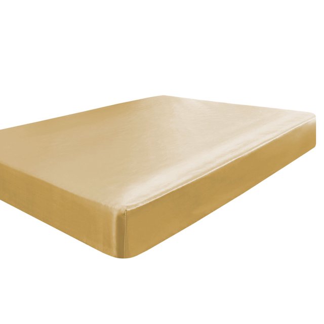 PiccoCasa Satin Fitted Sheet 12" Deep Pocket Bed Sheet, Queen Gloden Tone