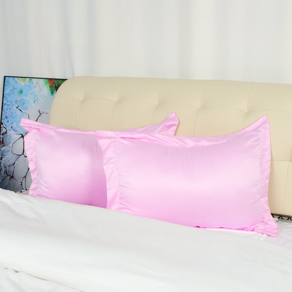 PiccoCasa Satin Pillowcase Pillow Shams Set of 2 Silky Sateen Pillow Cases Covers Standard/Queen Pink