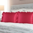 thumbnail image 1 of PiccoCasa Satin Pillowcase Ruffled Pillow Shams Set of 2, King Burgundy, 1 of 8