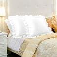 thumbnail image 1 of PiccoCasa Satin Pillowcase Ruffled Pillow Shams Set of 2, Standard/Queen White, 1 of 9