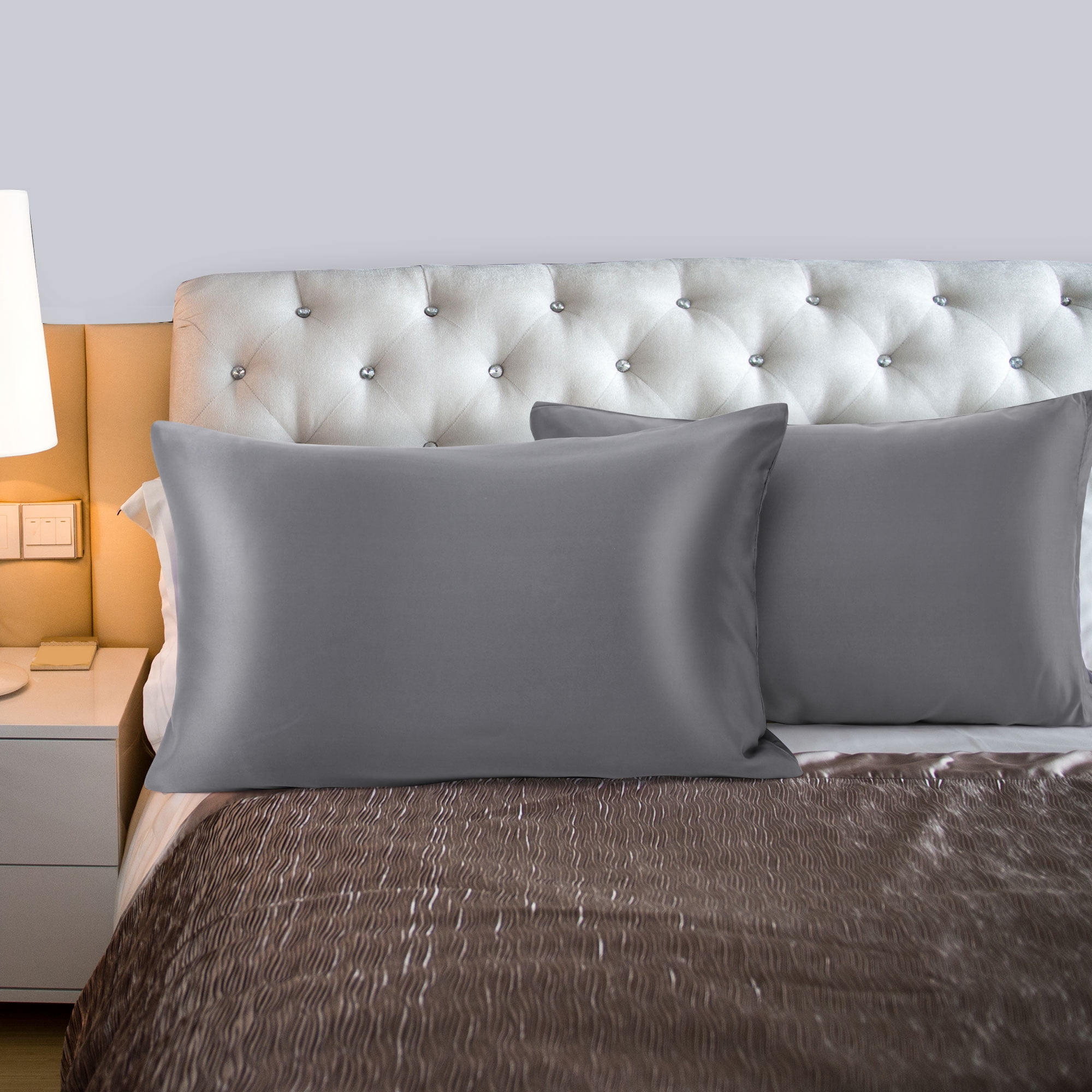 PiccoCasa Satin Pillowcase with Zipper Standard Size Set of 2 Silky