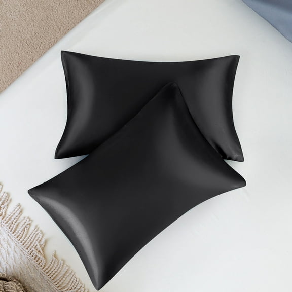 PiccoCasa Satin Pillowcases Set of 2, with Envelope Closure Black Standard