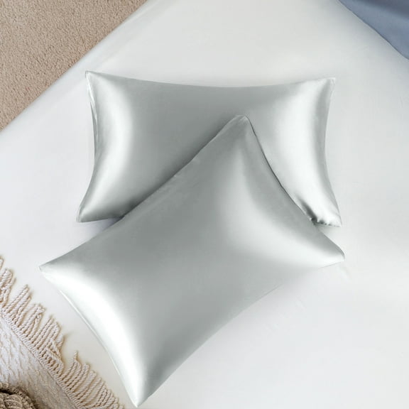 PiccoCasa Satin Pillowcases Set of 2, with Envelope Closure Silver Grey Standard