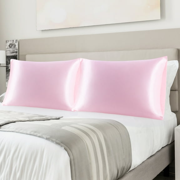 PiccoCasa Satin Pillowcases Standard Pillow Covers Set of 2, Queen Pink