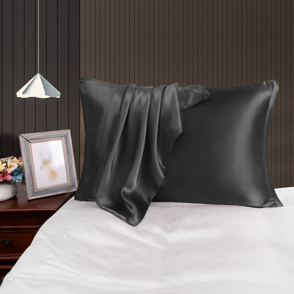 PiccoCasa Satin Pillowcases for Skin Set of 2, Zipper Closure Black Standard