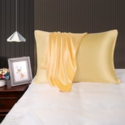 PiccoCasa Satin Pillowcases for Skin Set of 2, Zipper Closure Gold Queen