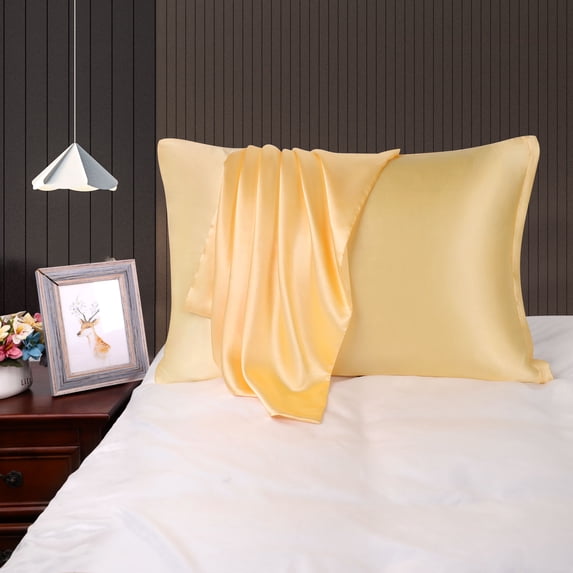 PiccoCasa Satin Pillowcases for Skin Set of 2, Zipper Closure Gold Queen