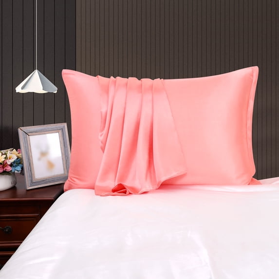 PiccoCasa Satin Pillowcases for Skin Set of 2, Zipper Closure Light Coral Standard