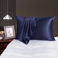 thumbnail image 1 of PiccoCasa Satin Pillowcases for Skin Set of 2, Zipper Closure Navy Standard, 1 of 7