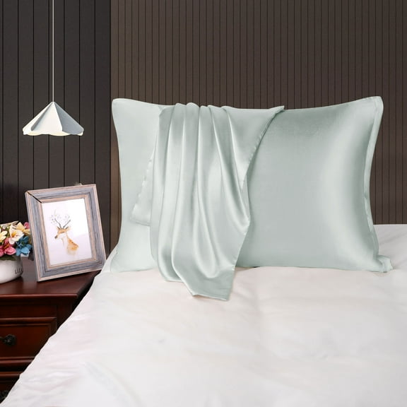 PiccoCasa Satin Pillowcases for Skin Set of 2, Zipper Closure Silver Grey King