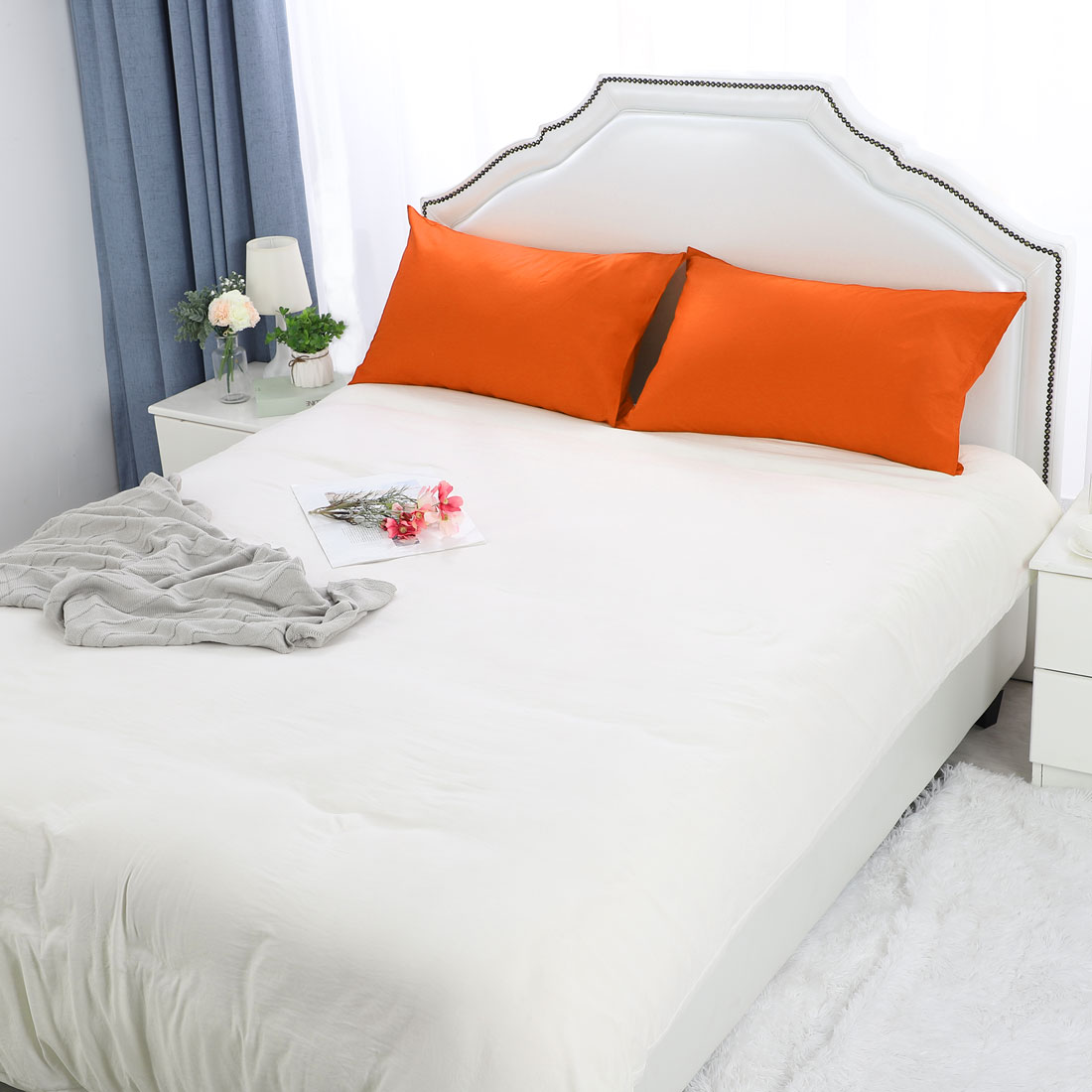 PiccoCasa Spannbetttuch Aus Bambus-Viskose – Weich, Atmungsaktiv, 40,6 Cm Tiefe Tasche, Doppelbett, Hellblau