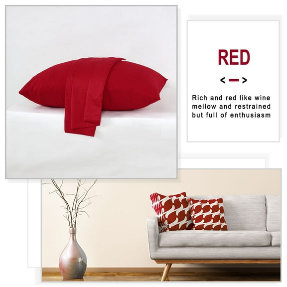 PiccoCasa Set of 2 300TC Egyptian Cotton Pillowcases Red Queen(20"x30")