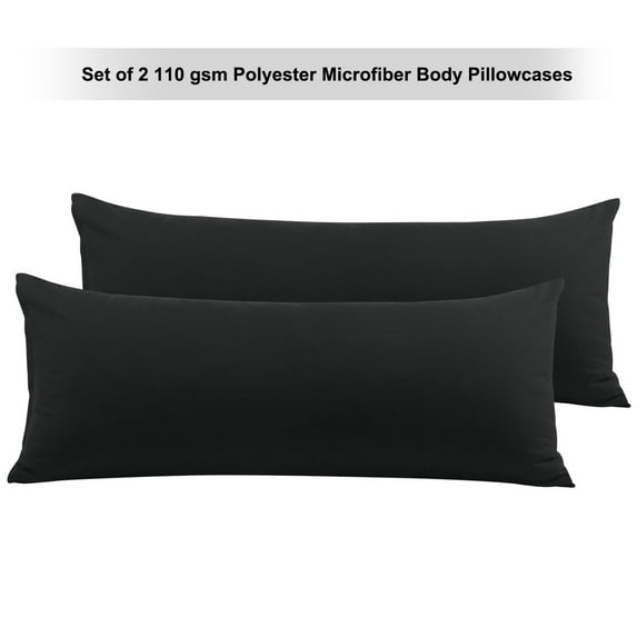 PiccoCasa Set of 2 Body Pillowcases Zippered Body Pillow Cover for Body Pillows, Standard Black