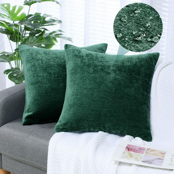 PiccoCasa Set of 2 Chenille Throw Pillow Covers, Soft Decorative Cushion Covers Emerald Green 20x20 Inch
