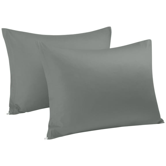 PiccoCasa Set of 2 Cotton Pillowcases with Zipper Closure Dark Gray Standard(20"x26")