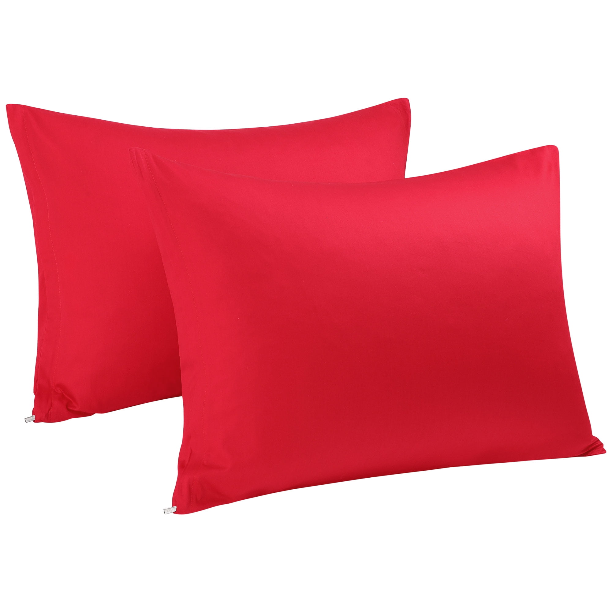 PiccoCasa Set of 2 Cotton Pillowcases with Zipper Closure Red Standard
