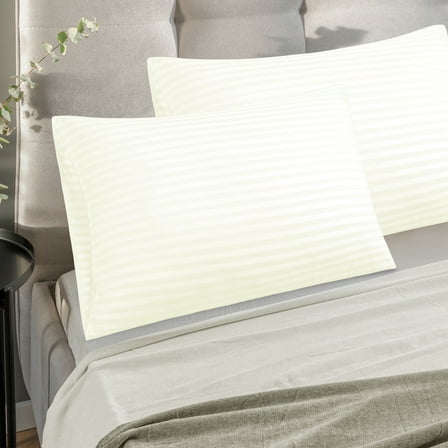 REGALWOVEN Microfiber Pillowcases Set of 2, Striped Pillow Case Breathable & Soft Farmhouse Bed Pillow Covers Beige King