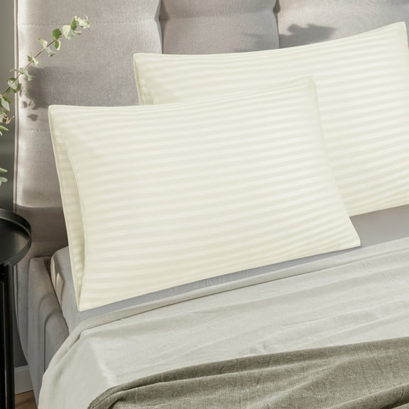 PiccoCasa Set of 2 Microfiber Standard 20"x26" Striped Pillowcase Soft Durable Khaki