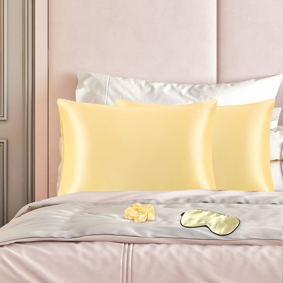 PiccoCasa Set of 2 Queen (20"x30") Satin Pillowcase Durable&Soft Enveloped Gold