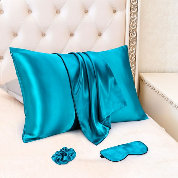 REGALWOVEN Satin Pillowcase for Hair and Skin, Set of 2 Zipper Closure Pillow Cases Peacock Blue Queen