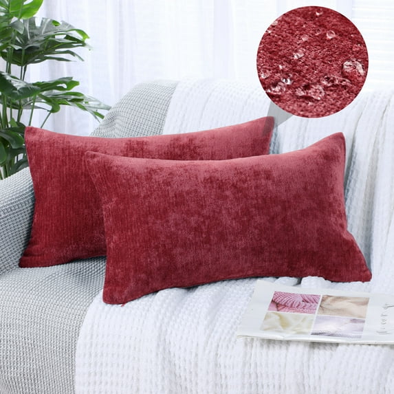 PiccoCasa Set of 2 Soft Water Repellent Throw Pillow Covers Burgundy 12x20 Inch