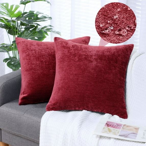PiccoCasa Set of 2 Soft Water Repellent Throw Pillow Covers Burgundy 20x20 Inch
