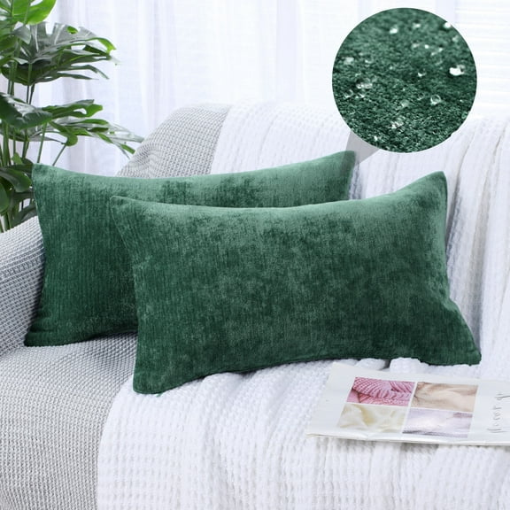 PiccoCasa Set of 2 Soft Water Repellent Throw Pillow Covers Emerald Green 12x20 Inch