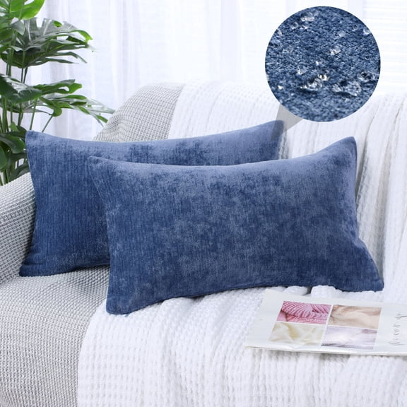 PiccoCasa Set of 2 Soft Water Repellent Throw Pillow Covers Navy Blue 12x20 Inch