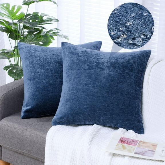 PiccoCasa Set of 2 Soft Water Repellent Throw Pillow Covers Navy Blue 16x16 Inch