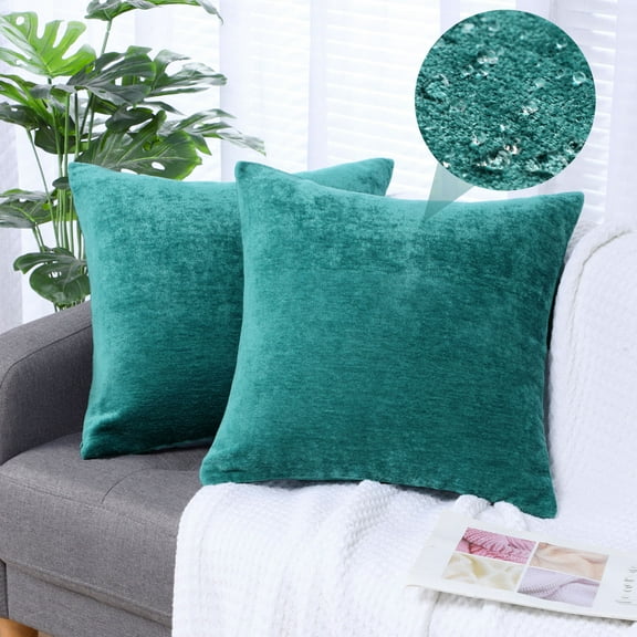 PiccoCasa Set of 2 Soft Water Repellent Throw Pillow Covers Peacock Blue 18x18 Inch