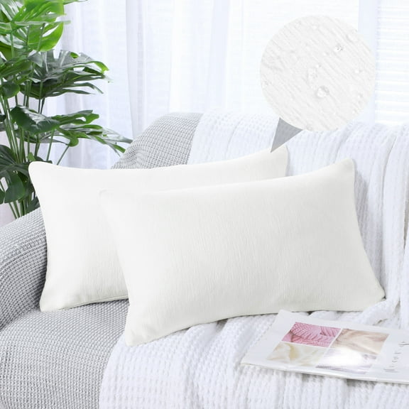 PiccoCasa Set of 2 Soft Water Repellent Throw Pillow Covers White 12x20 Inch