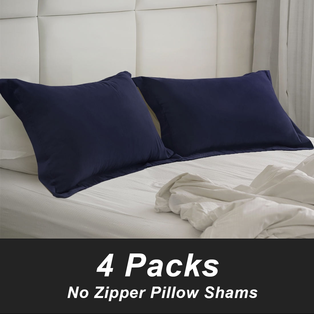 Piccocasa Set Of 4 Microfiber Pillow Shams With Envelope Closure Navy Blue 20x26