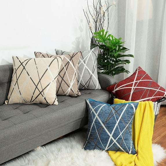 PiccoCasa Set of 5 Linen Square Geometric Pattern Decorate Cushion Cover, 17"x17", Multicolor