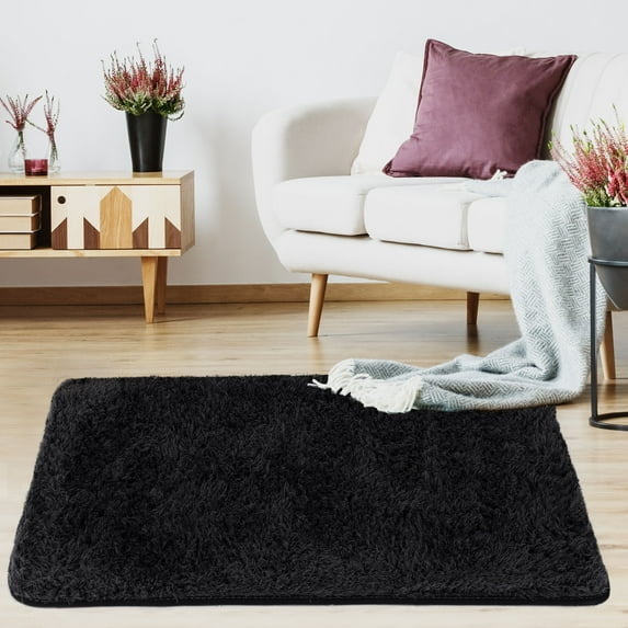 PiccoCasa Shaggy Area Rug Soft Plush Area Runner Rug, Black 32" x 63"