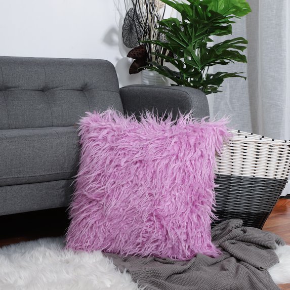PiccoCasa Shaggy Faux Fur Throw Pillow Cover, 18"x18" Cushion Cover Cases for Sofa Couch Purple