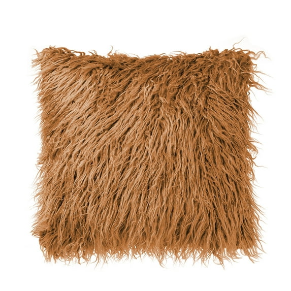 PiccoCasa Shaggy Faux Fur Throw Pillow Cover Soft Plush Cushion Cover, 18"x18" Brown