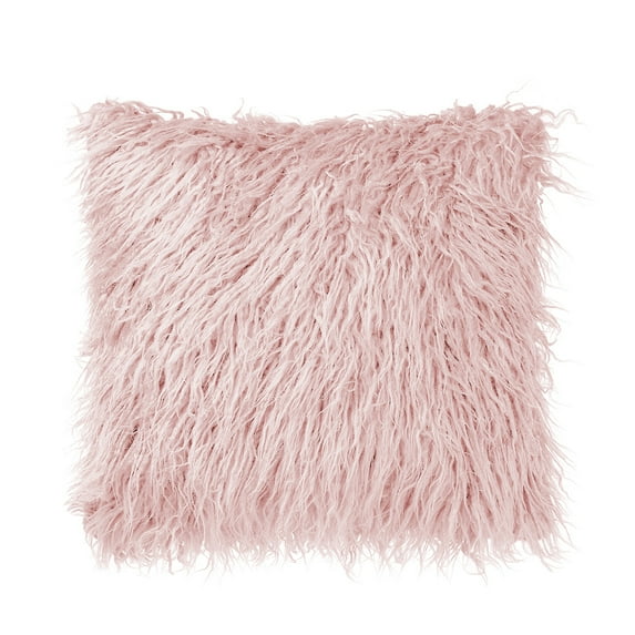 PiccoCasa Shaggy Faux Fur Throw Pillow Cover Soft Plush Cushion Cover, 18"x18" Pink