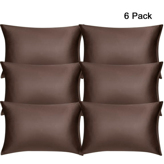 PiccoCasa Silky Satin Pillowcases 6 Pack Pillow Case Covers with Zipper, King Brown