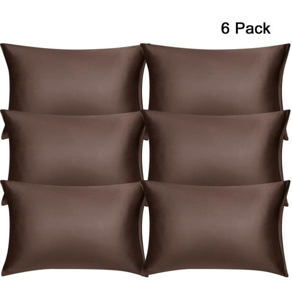 PiccoCasa Silky Satin Pillowcases 6 Pack Pillow Case Covers with Zipper, King Brown
