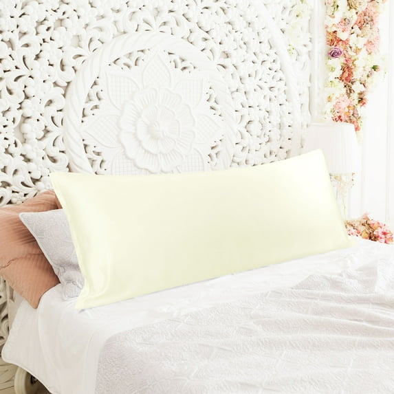 PiccoCasa Silky-Soft Satin Pillow Cases with Zipper Long Pillowcase Pillow Covers Jumbo Pearl White