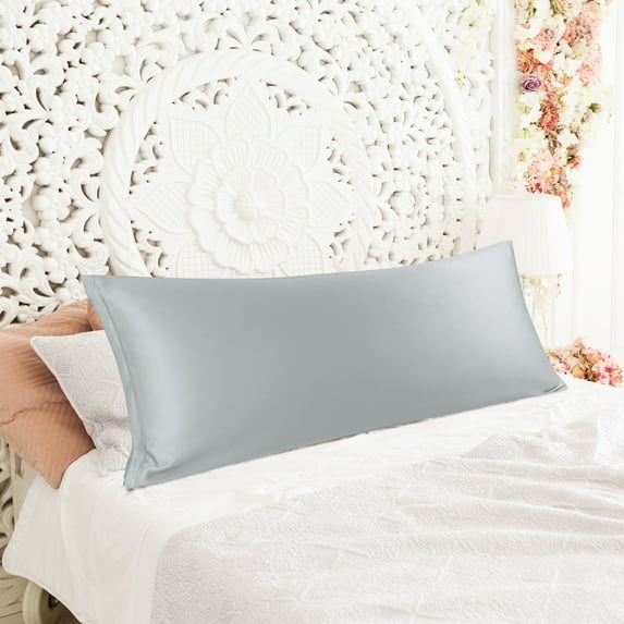 PiccoCasa Silky-Soft Satin Pillow Cases with Zipper Long Pillowcase Pillow Covers King Grey