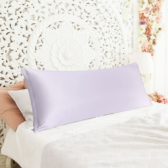 PiccoCasa Silky-Soft Satin Pillow Cases with Zipper Long Pillowcase Pillow Covers Queen Lavender Gray