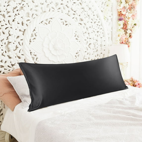 PiccoCasa Silky-Soft Satin Pillow Cases with Zipper Long Pillowcase Pillow Covers Standard Black