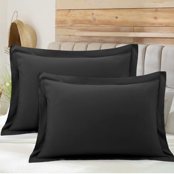 PiccoCasa Soft 1800 Microfiber Oxford Pillowcases 2Pcs, King Black